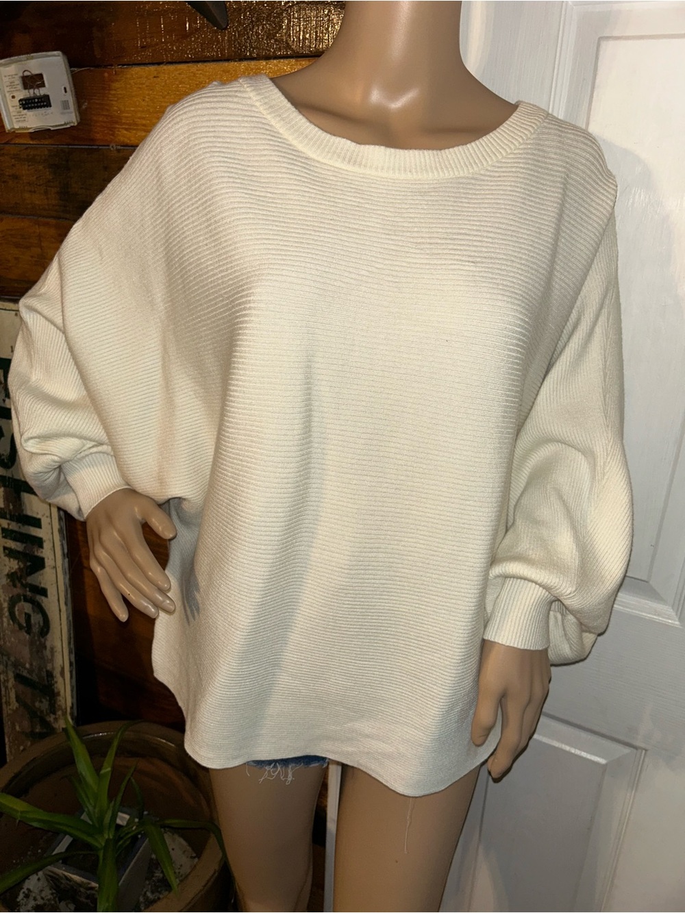 Cupio Cream Oversized Ribbed Crewneck Sweater